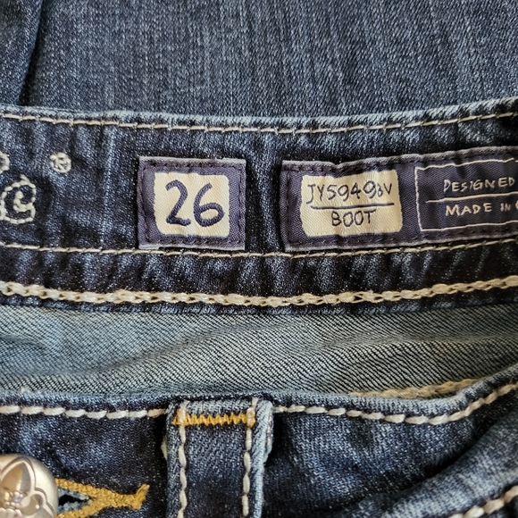 Miss Me Mid-rise Bootcut Jeans 26 Embellished Peace Sign Dark Blue - Picture 7 of 7